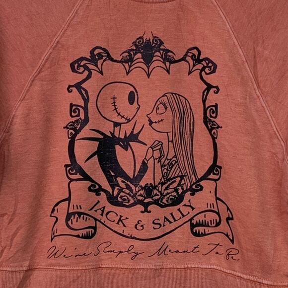 Upcycled Hand Printed Womens Small Halloween Jack & Sally Long Sleeve Sweatshirt - Picture 2 of 5